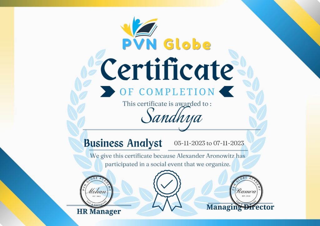business analyst Course Completion Certificate