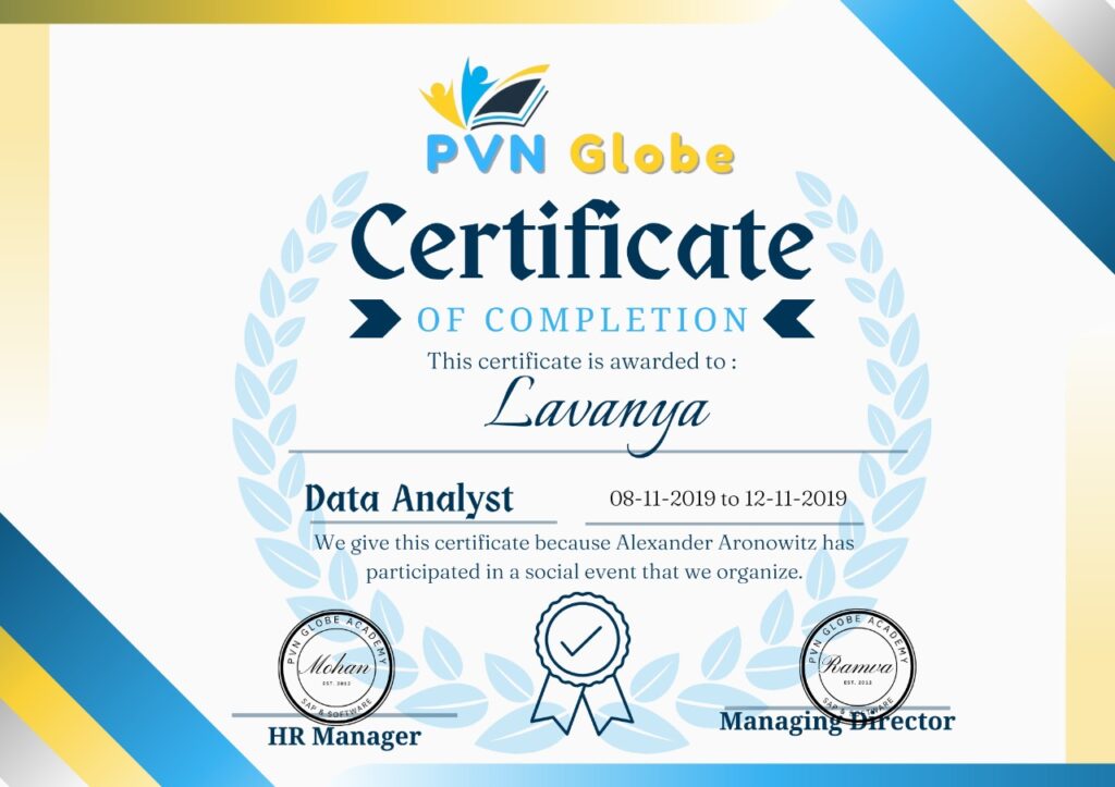 data analyst Course Completion Certificate