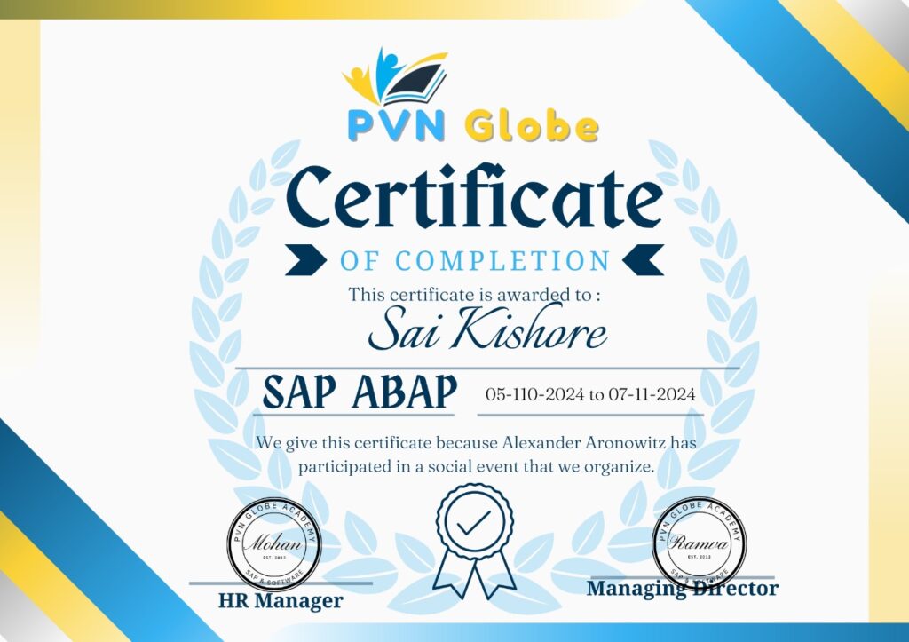 sap abap Course Completion Certificate