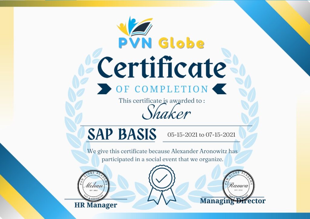 sap basis Course Completion Certificate