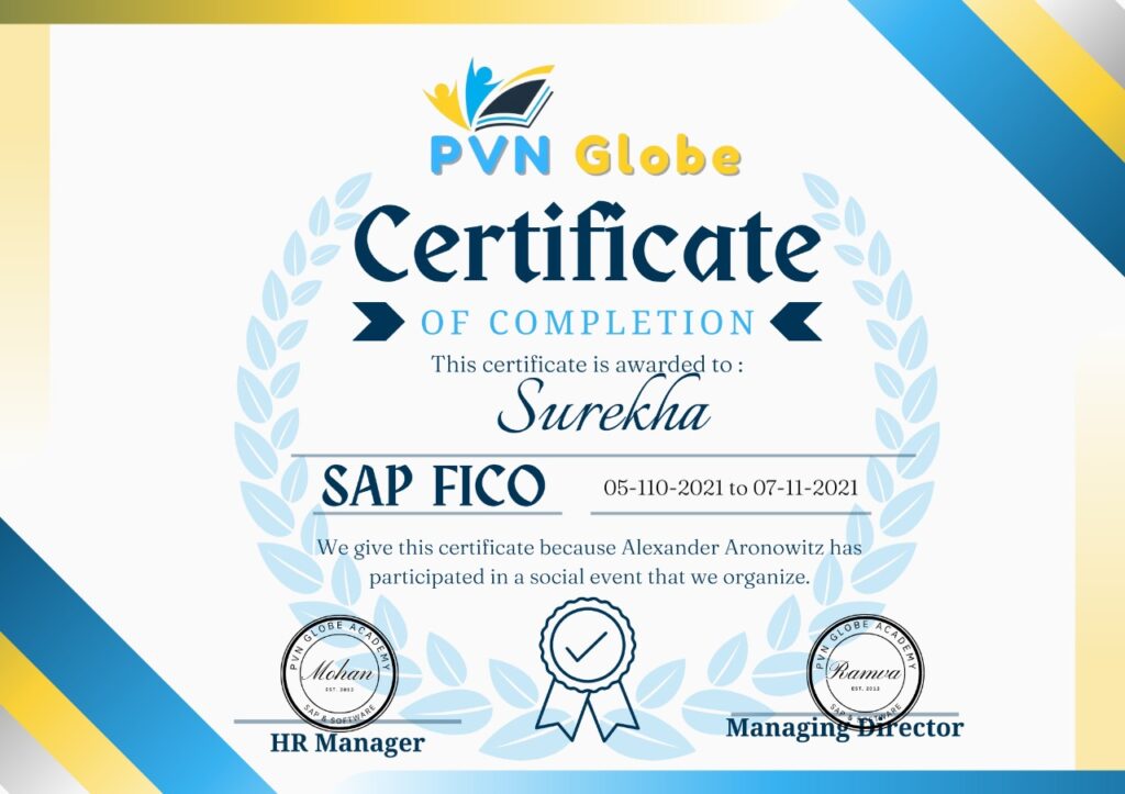 sap fico Course Completion Certificate