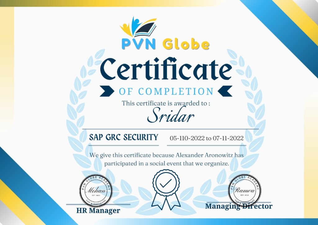 sap grc security Course Completion Certificate