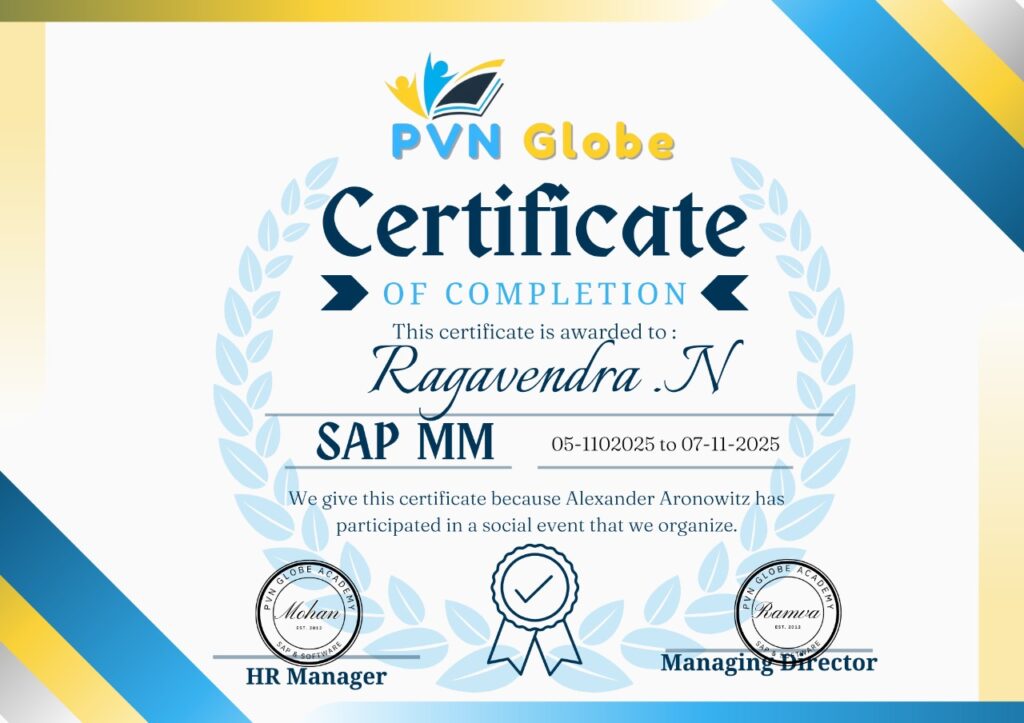sap mm Course Completion Certificate