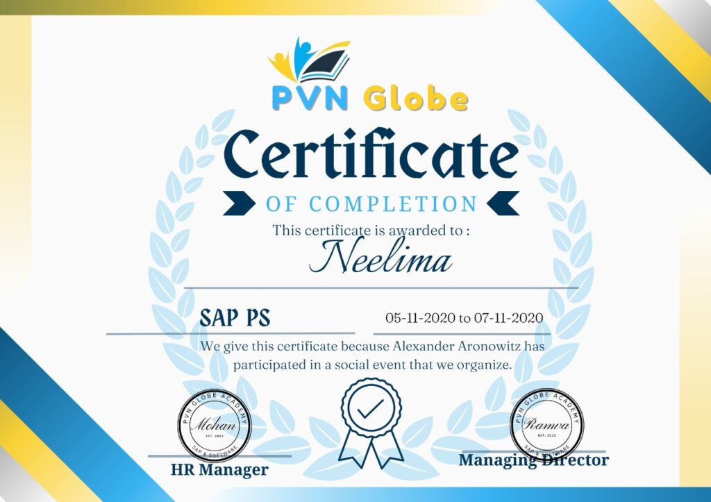 sap ps Course Completion Certificate