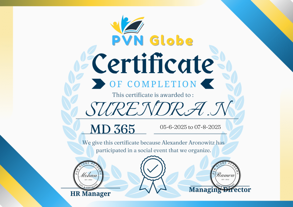 Microsoft Dynamics 365 Course Completion Certificate