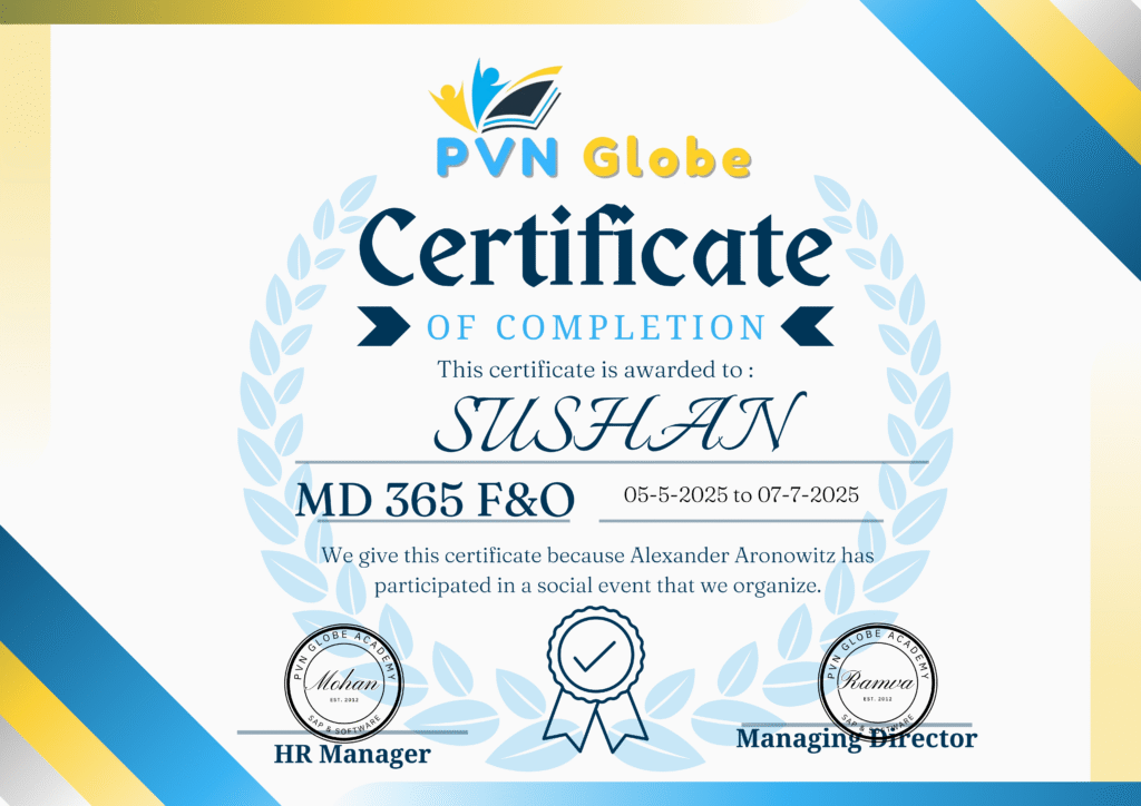 Microsoft Dynamics 365 F&O Course Completion Certificate