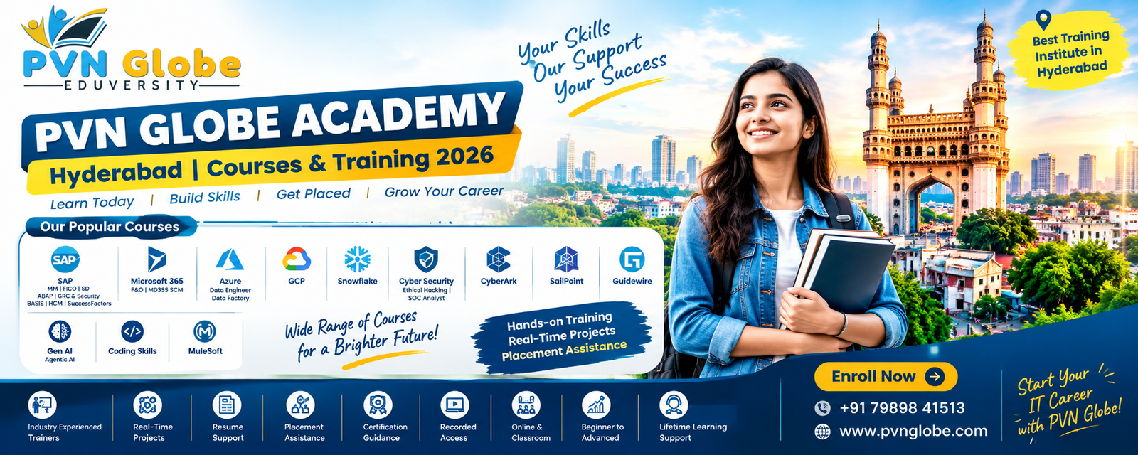 PVN Globe Academy Hyderabad courses and training programs in SAP, Snowflake, Cloud, Cybersecurity, Microsoft Dynamics and Generative AI