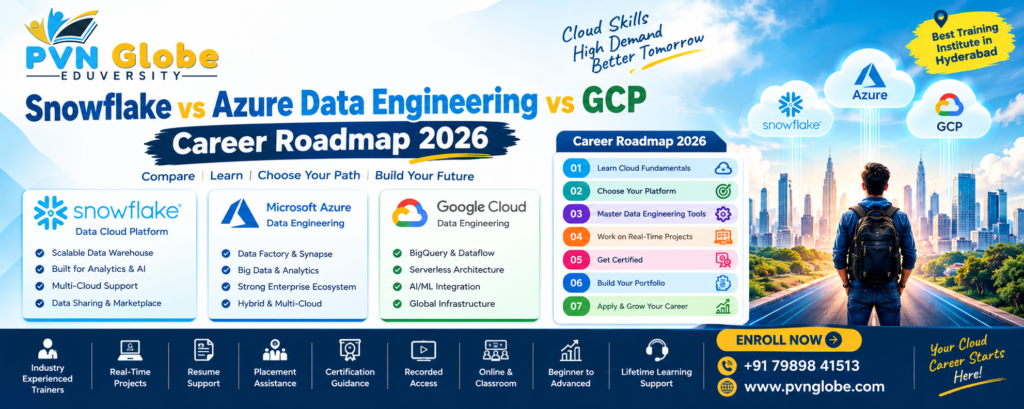 Snowflake vs Azure Data Engineering vs GCP skills career paths and learning roadmap at PVN Globe Academy Hyderabad