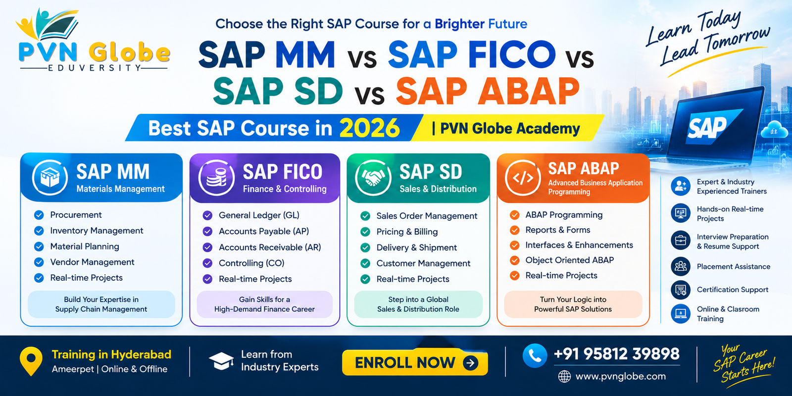 SAP MM vs SAP FICO vs SAP SD vs SAP ABAP career comparison 2026 – PVN Globe Academy