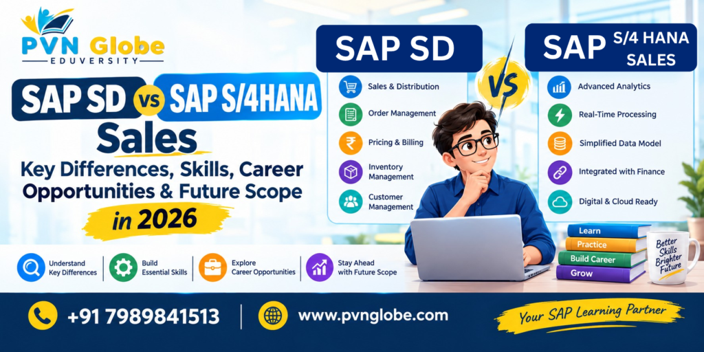 SAP SD vs SAP S/4HANA Sales comparison showing sales processes, Fiori and career